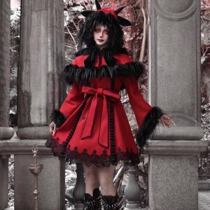 new year's carol, gothic dark cape, bat collar woolen overcoat, christmas coat