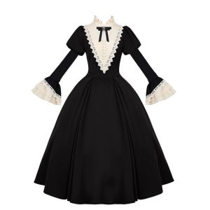 lolita gothic sister black long and short op sleeve apron