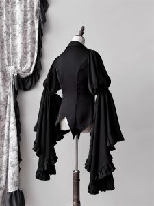 dreaming of a lolita top shirt with long sleeves, dark gothic style and a v neck slimming base layer