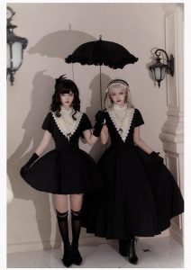 lolita gothic sister black long and short op sleeve apron