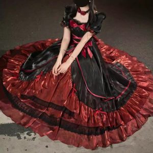 gothic black and red punk style wedding dress
