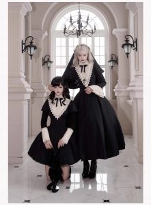 lolita gothic sister black long and short op sleeve apron