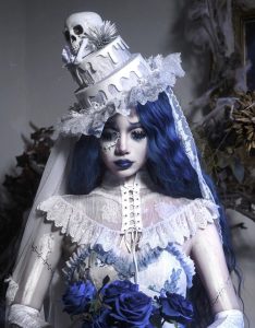 zombie bride, white gothic cake, skull, european dome, christmas tie hat