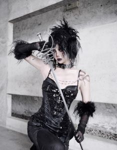 snake eye shadow, snake patterned elastic gothic halter dress, evening dress, fishtail dress for christmas