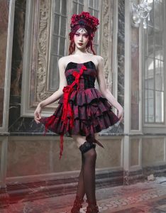 the feast of the underworld: gothic three dimensional rose heavy industry jacquard cross strapless dress for christmas