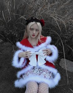 christmas worship gothic bow pu plush woolen coat coat