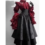 a gorgeous and elegant young lady in a black and red gothic style lolita dress, shirt and sleeve suit