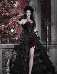 castle horror red gothic velvet corset and strapless top