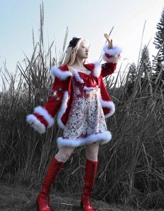 christmas worship gothic bow pu plush woolen coat coat