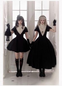 lolita gothic sister black long and short op sleeve apron
