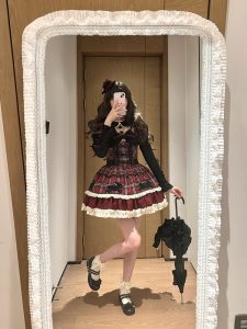 black rabbit, black and red checkered dress, lolita dress for christmas and new year