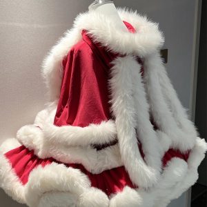 angora rabbit red cape christmas and new year princess dress