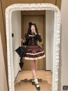 black rabbit, black and red checkered dress, lolita dress for christmas and new year