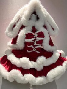 angora rabbit red cape christmas and new year princess dress