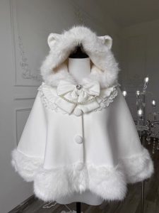 cat cape, white lolita coat, lolita, cute and sweet, fleece cape