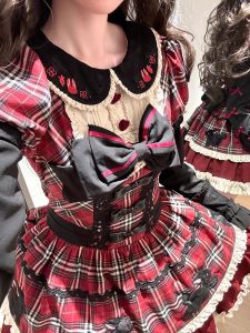 black rabbit, black and red checkered dress, lolita dress for christmas and new year