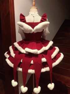 Lolita Christmas and New Year outfits: Cute girl puffed-sleeve tops, bow halter cake skirts, autumn and winter sets lolita christmas and new year outfits: cute girl puffed sleeve tops, bow halter cake skirts, autumn and winter sets