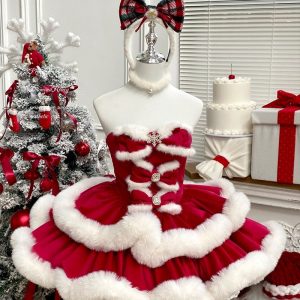 angora rabbit red cape christmas and new year princess dress