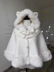 cat cape, white lolita coat, lolita, cute and sweet, fleece cape