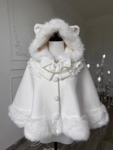 cat cape, white lolita coat, lolita, cute and sweet, fleece cape