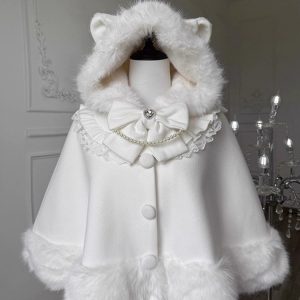 cat cape, white lolita coat, lolita, cute and sweet, fleece cape