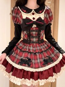 black rabbit, black and red checkered dress, lolita dress for christmas and new year