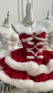 angora rabbit red cape christmas and new year princess dress